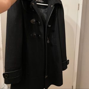 Guess pea coat in black with patent leather clasps